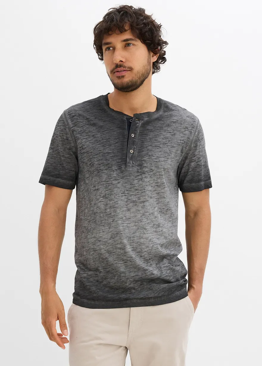 Henleyshirt, Kurzarm aus reiner Bio-Baumwolle in gewaschener Optik
