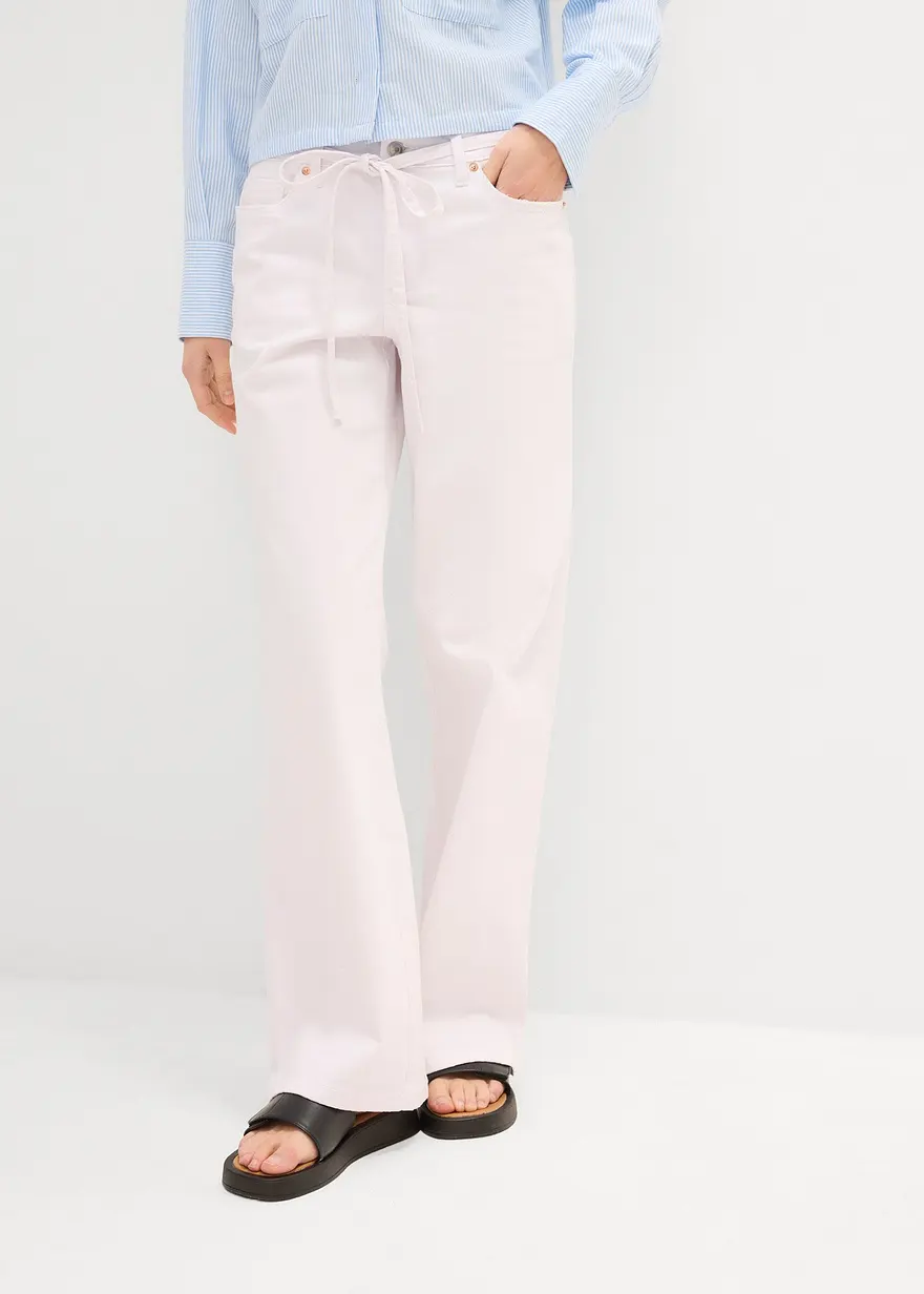 Wide-Leg-Jeans, Mid Waist, Gürtel