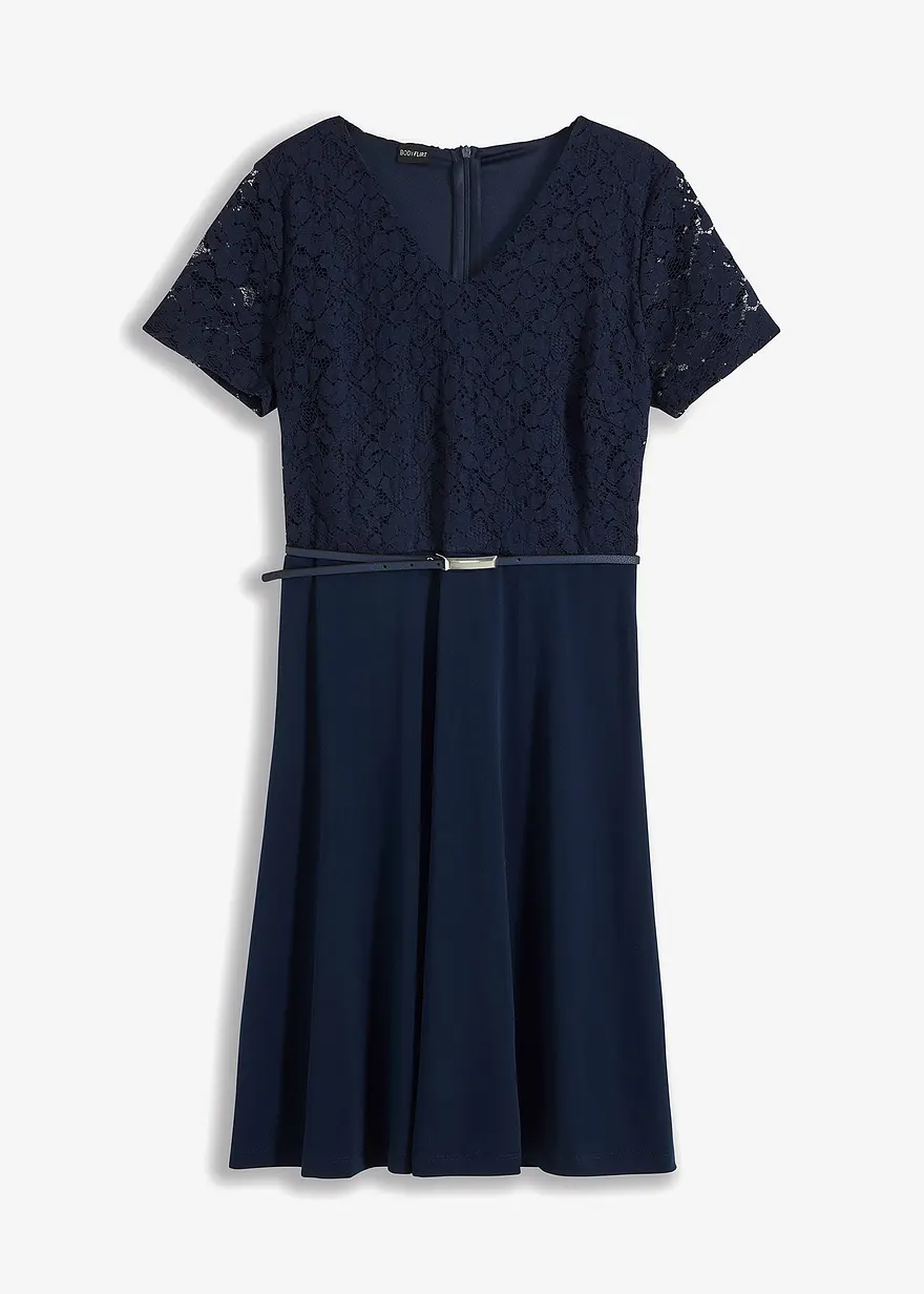 Minikleid mit Spitze und Gürtel