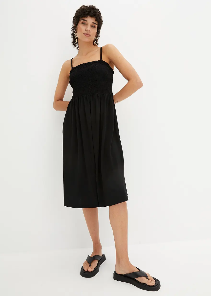 Gesmoktes Trägerkleid aus leichtem Crêpe