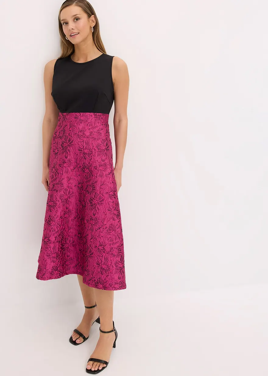 Midikleid mit Rock aus glänzendem Jacquard