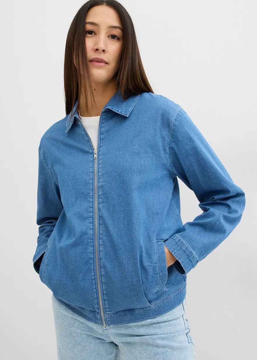 Jeansjacke im Blousonstil, mit Reißverschluss