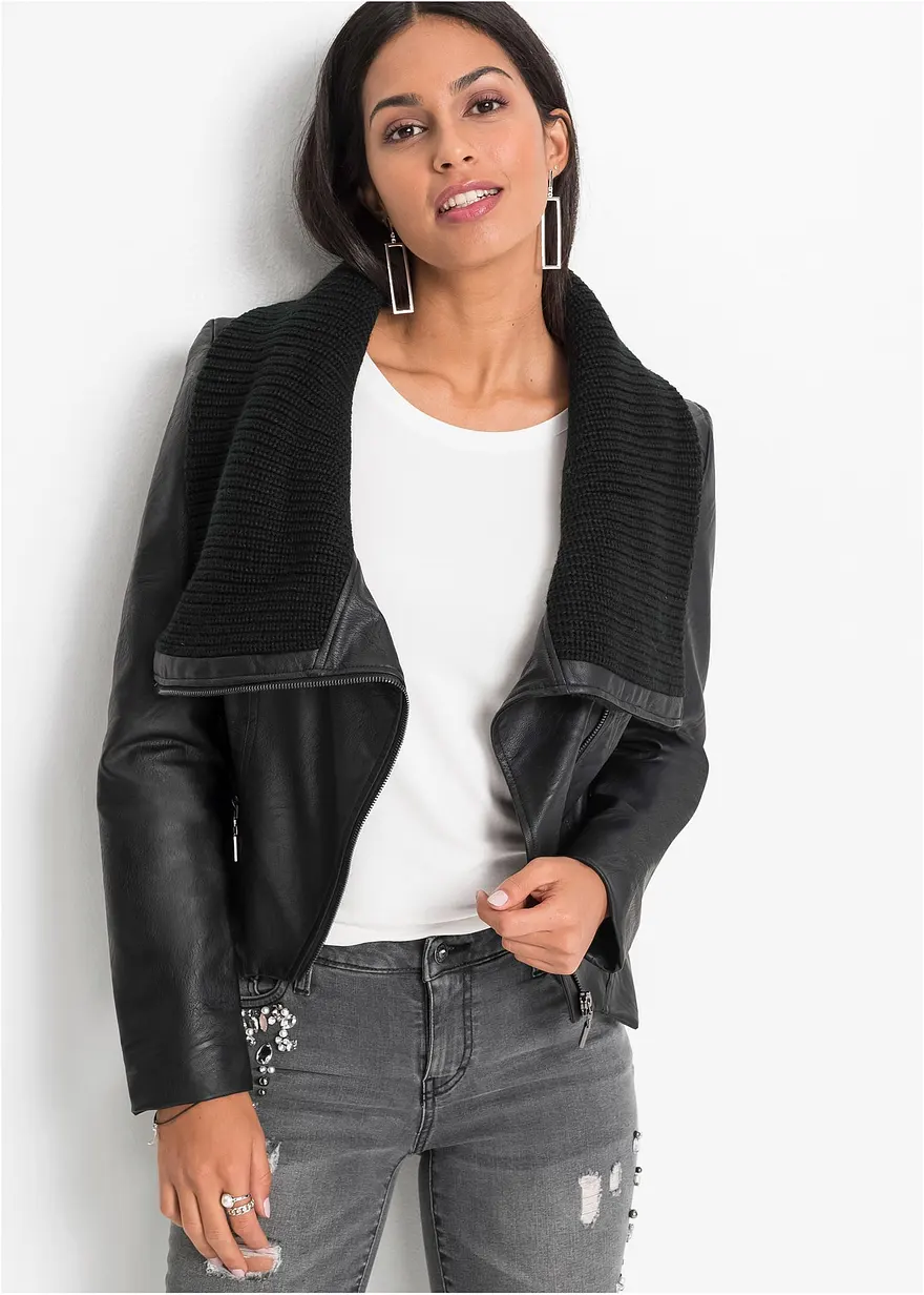 Lederimitat-Jacke mit Schalkragen
