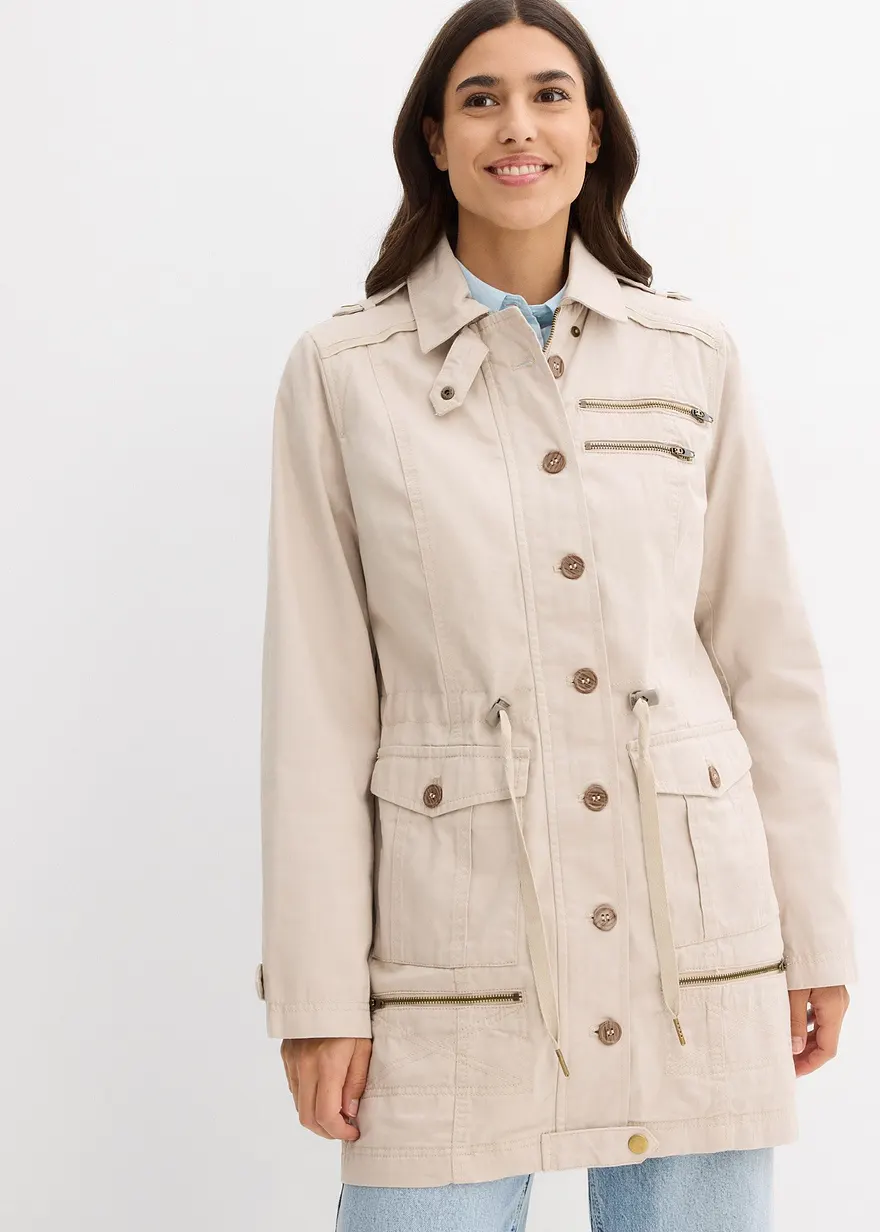 Baumwoll Parka im Utility Stil, halblang