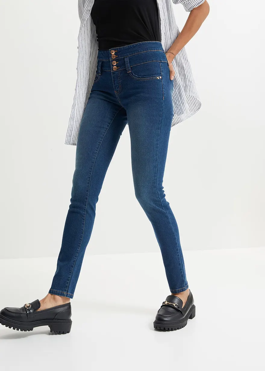 High Waist Skinny-Jeans mit langer Knopfleiste