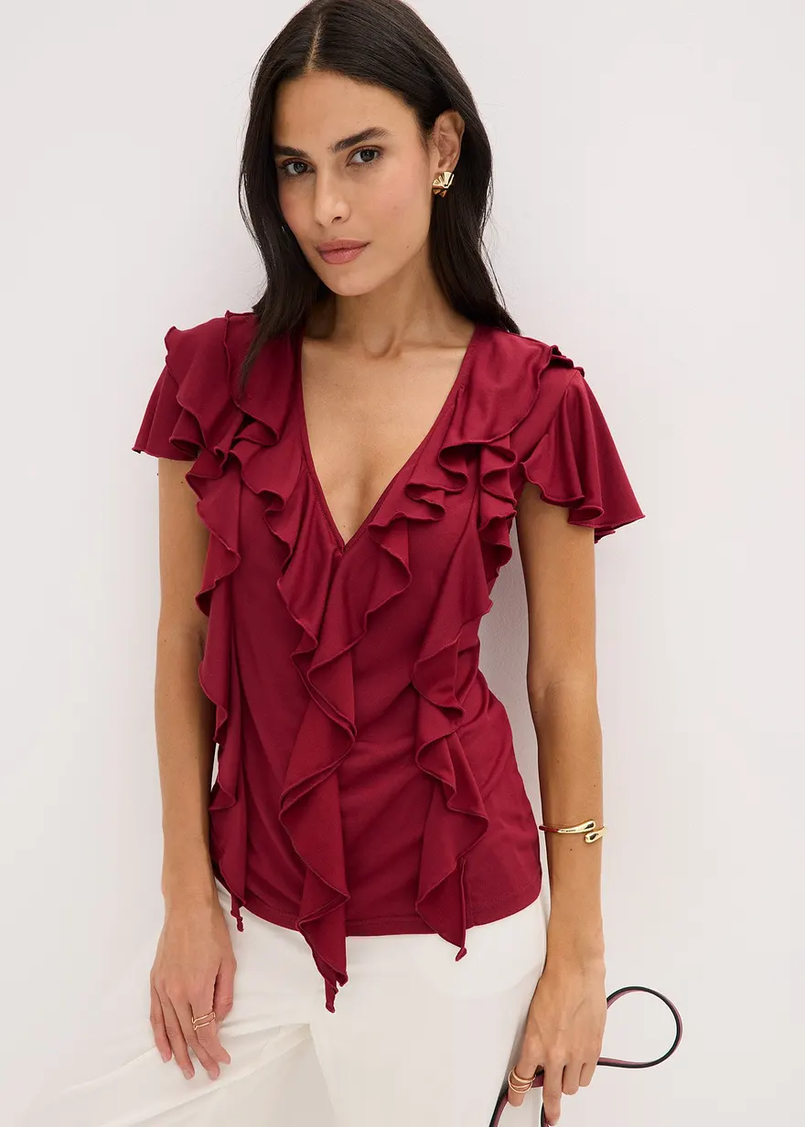 Shirt mit Volants aus softem Modal-Mix