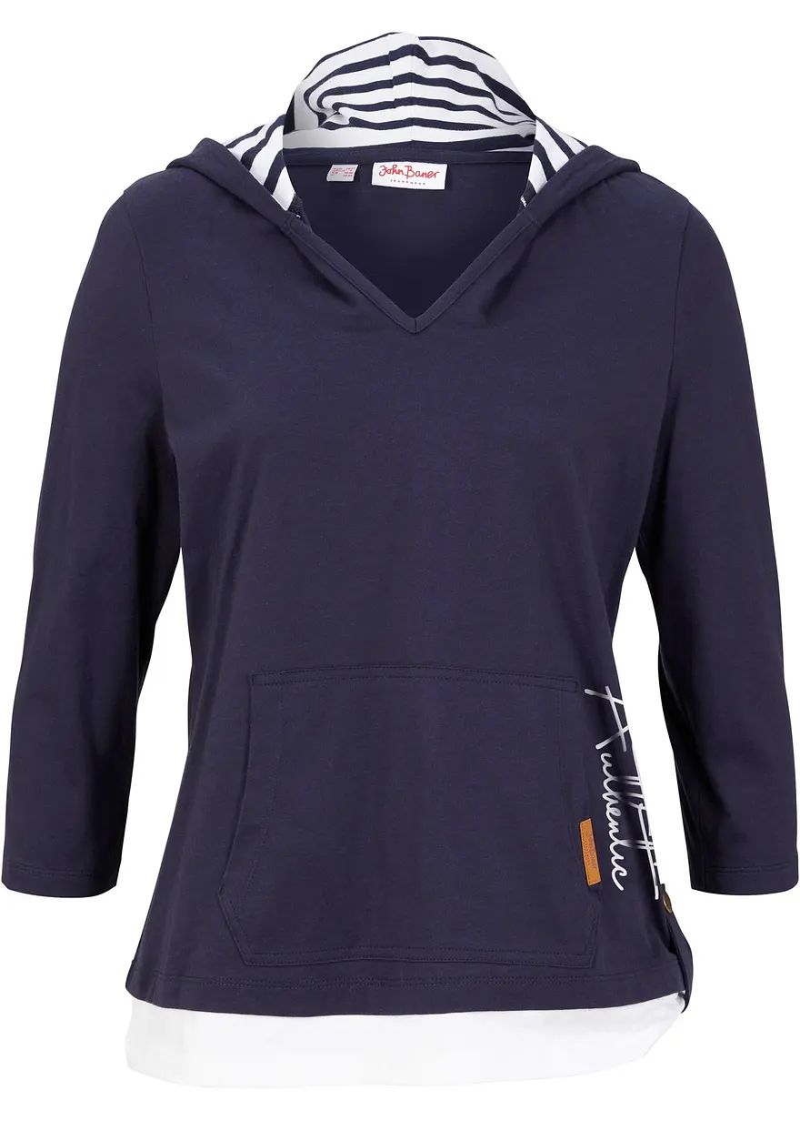 Kapuzen-Shirt, 3/4-Arm aus reiner Baumwolle