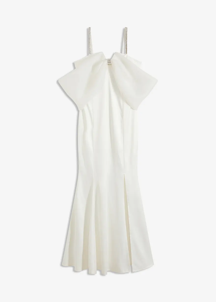 Brautkleid aus glänzendem Satin mit Strasssteinenverzierungen