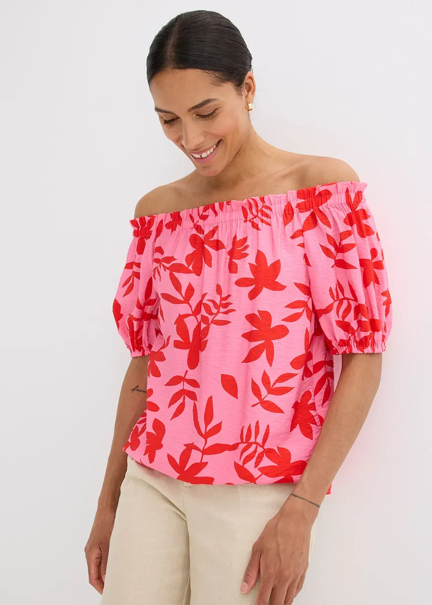 bedruckte Carmenbluse aus feinem Viskose-Mix