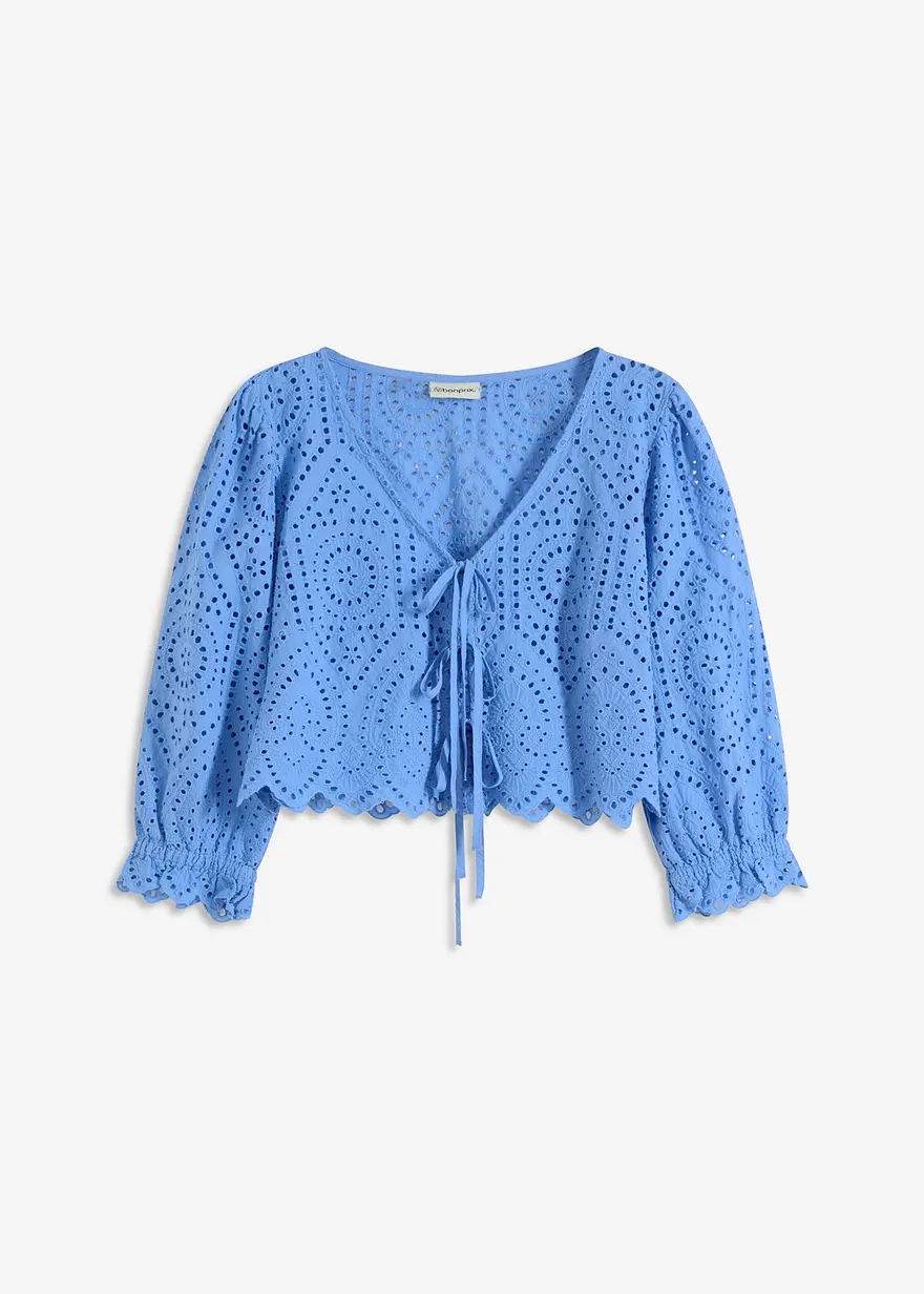 Bluse mit Lochstickerei und Puffärmeln