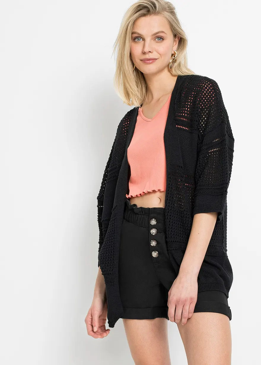 Oversized Cardigan mit Ajourmuster