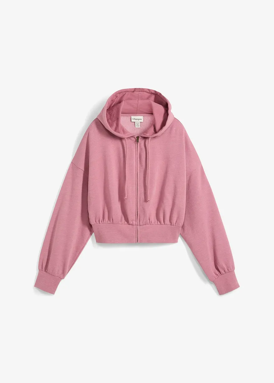 Kurze Kapuzen-Sweatjacke aus weichem Baumwoll-Mix