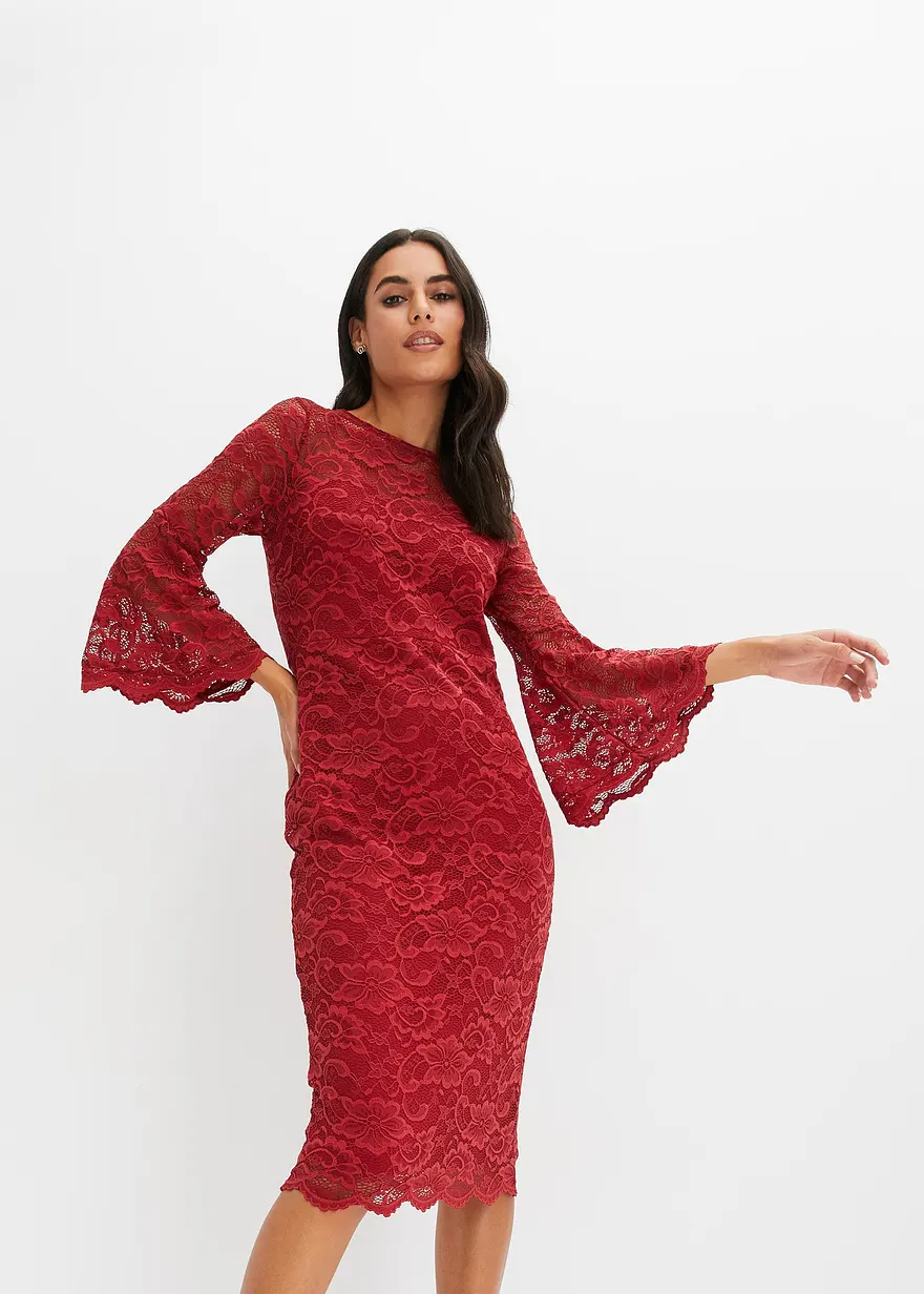 Spitzenkleid mit Volant-Ärmel