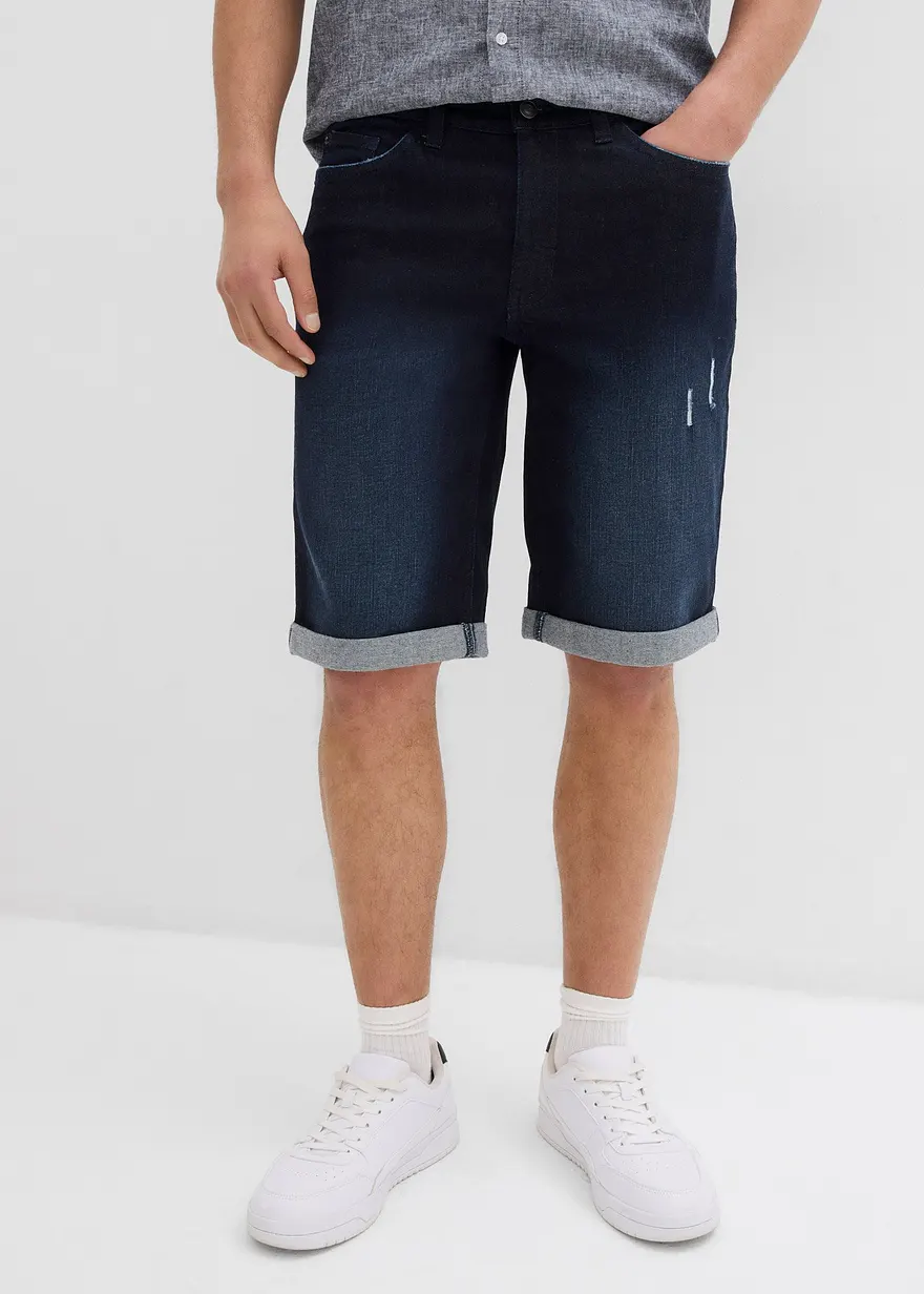 Stretch-Jeans-Bermuda mit umgeschlagenem Saum, Regular Fit