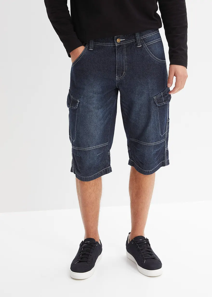 Leichte Jeans-Long-Cargobermuda, Relaxed Fit