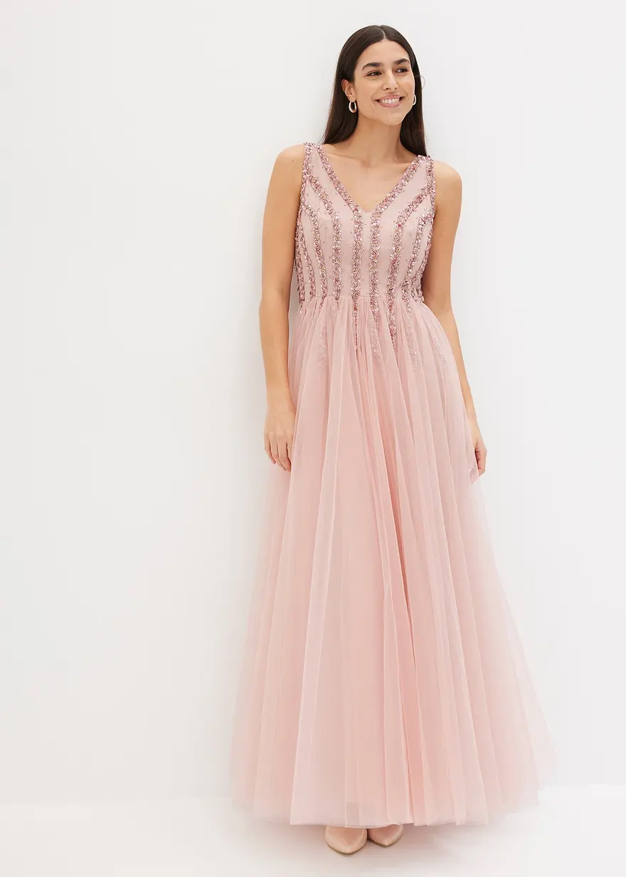 Maxikleid aus feinem Tüll mit Paillettenstickerei