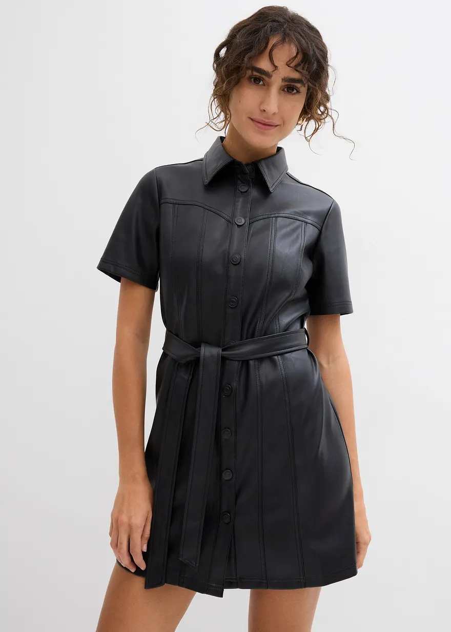Figurbetontes Lederimitat-Kleid