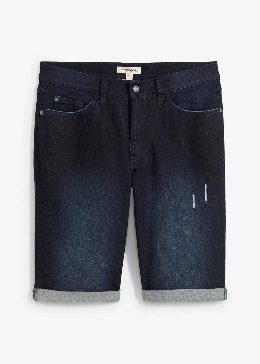 Stretch-Jeans-Bermuda mit umgeschlagenem Saum, Regular Fit