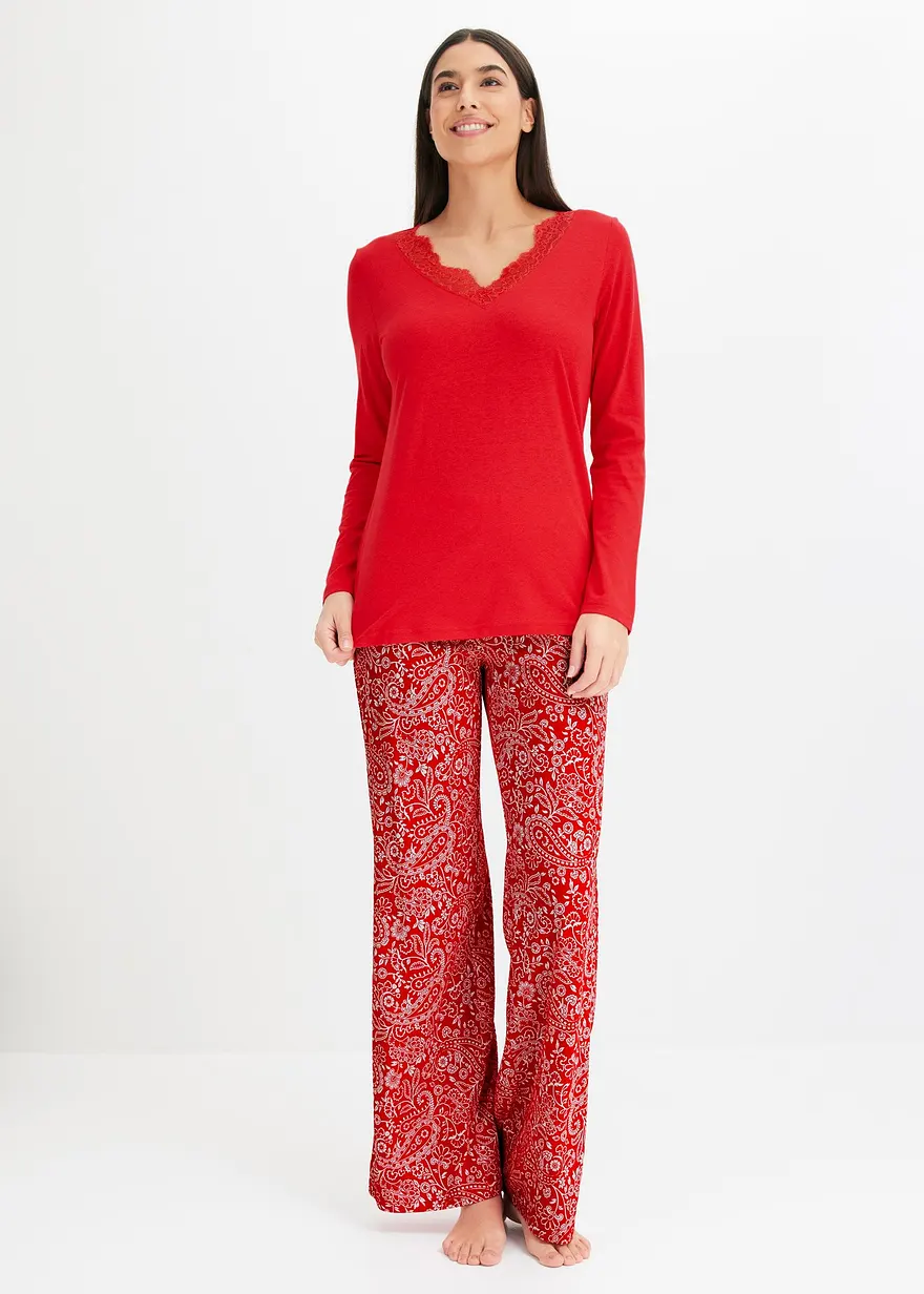 Pyjama mit weitem Bein aus softem Viskose-Mix