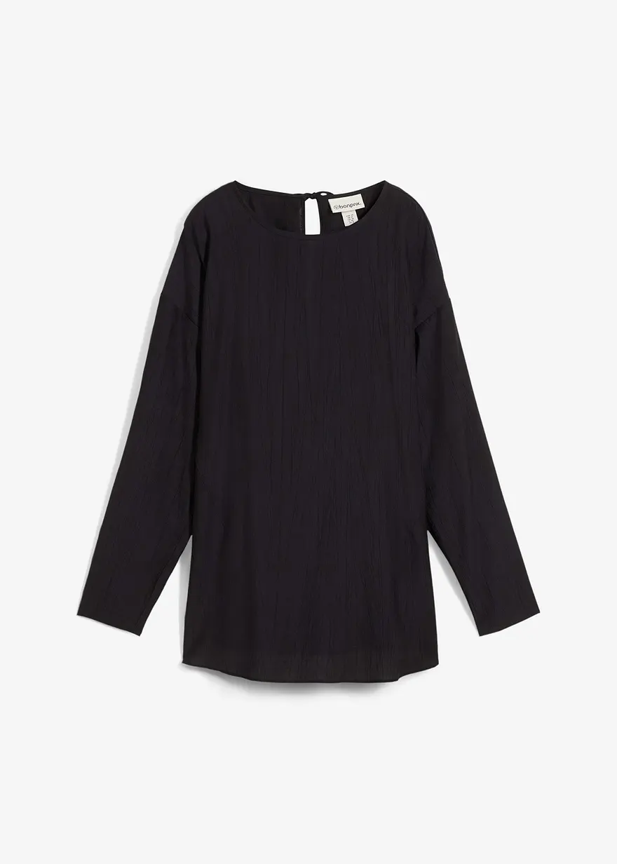 Oversized Tunikabluse aus strukturiertem Crinkle-Viskose-Mix