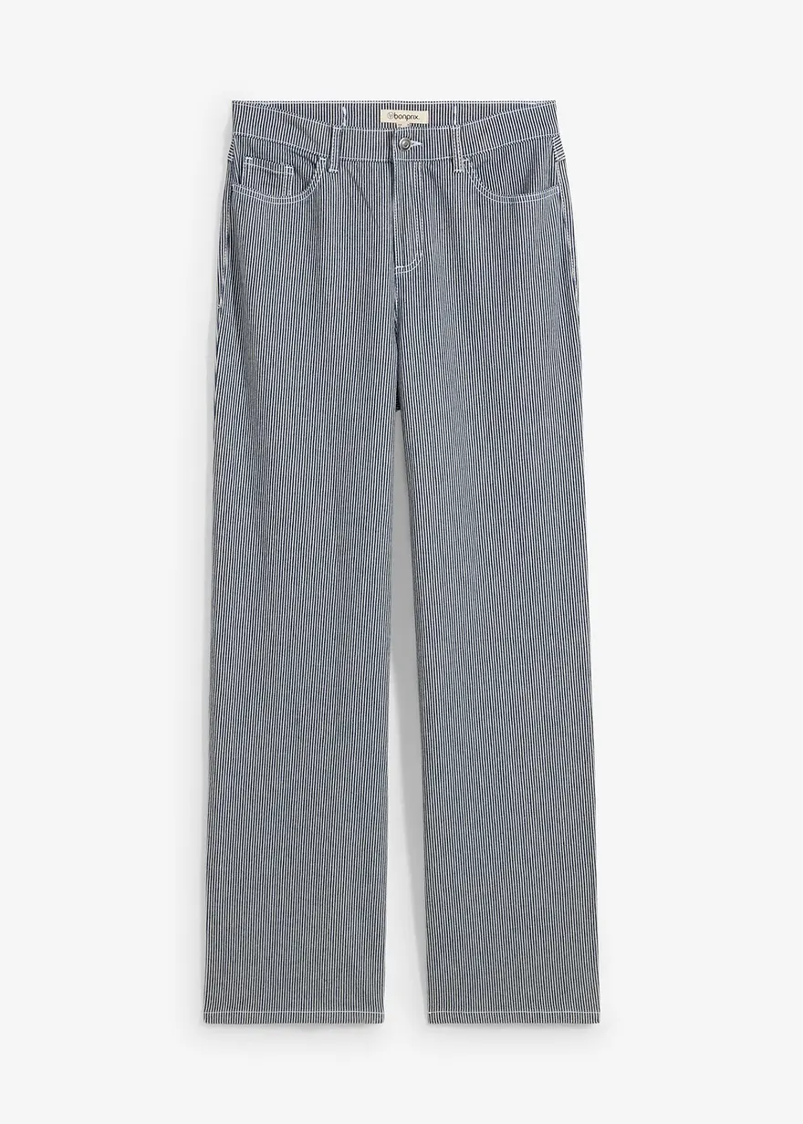 Loose Straight-Jeans, High Waist, gestreift