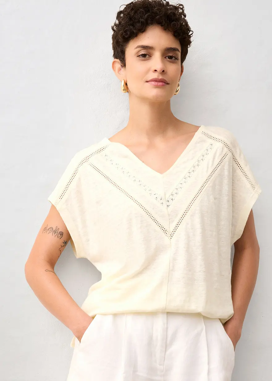 T-Shirt aus reinem Leinen mit Spitze