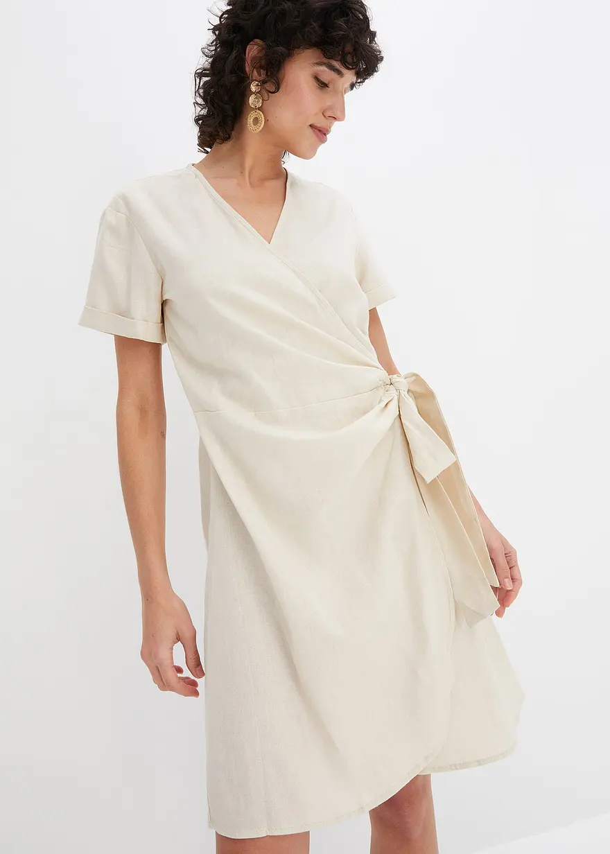 Wickelkleid aus luftigem Leinenmix
