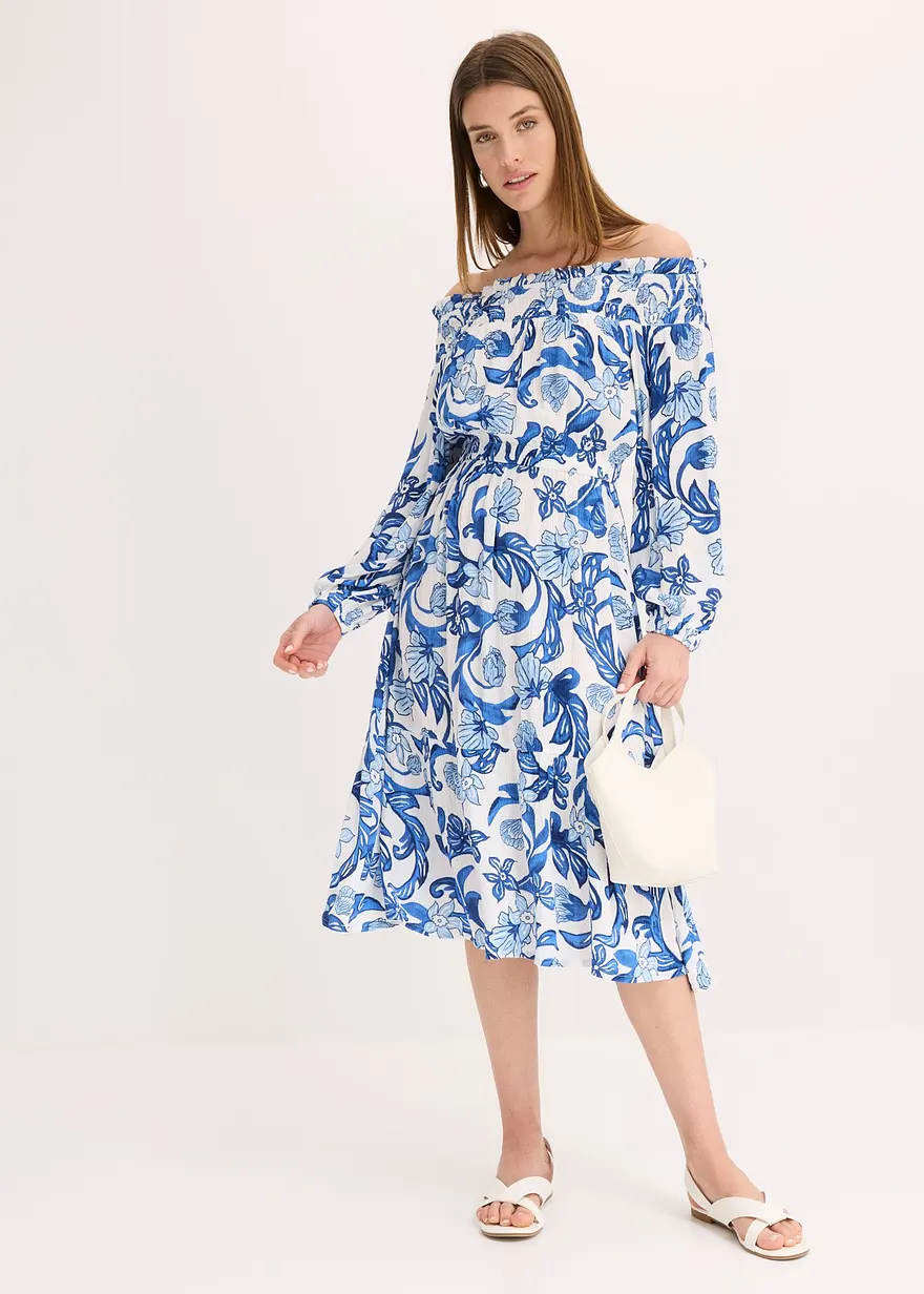 Carmen-Kleid aus strukturierter Viskose