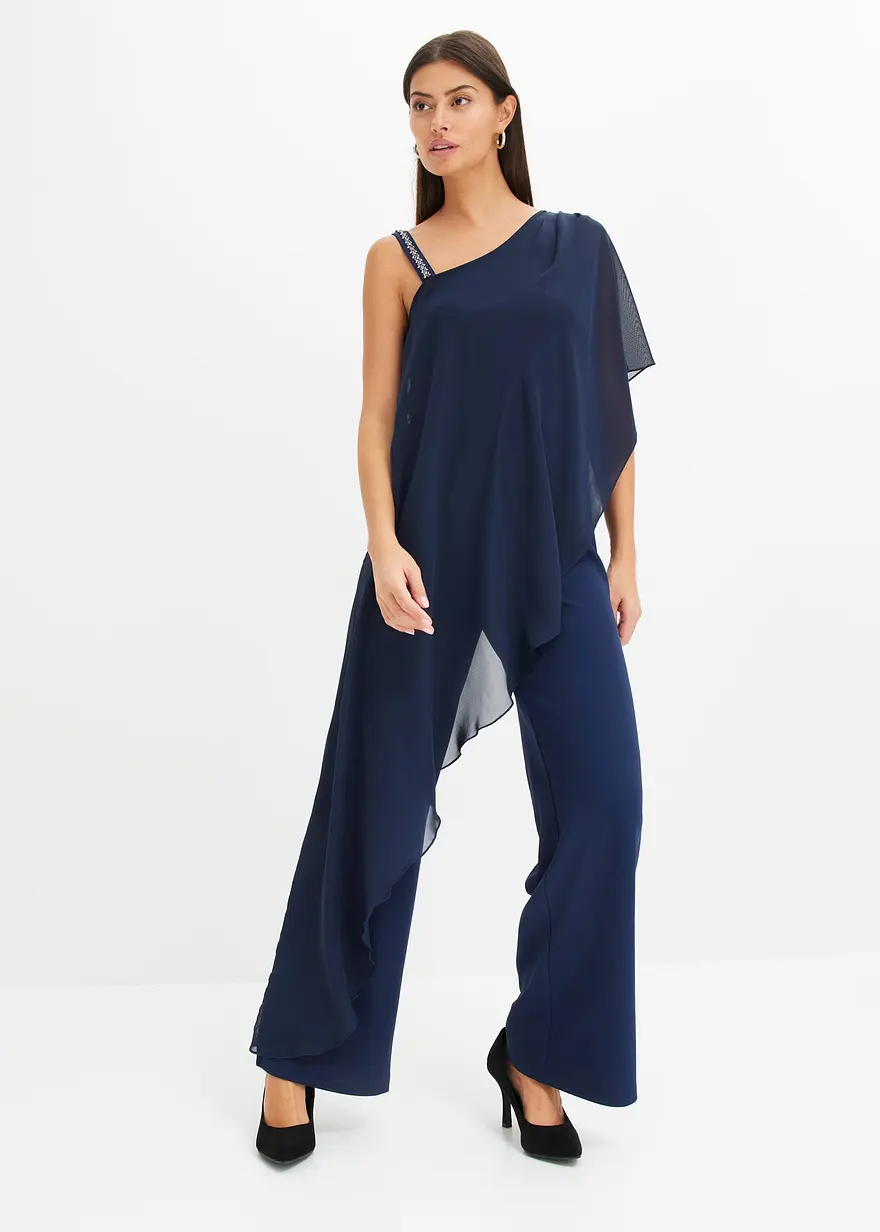One-Shoulder Overall mit Träger und Strasssteinverzierung