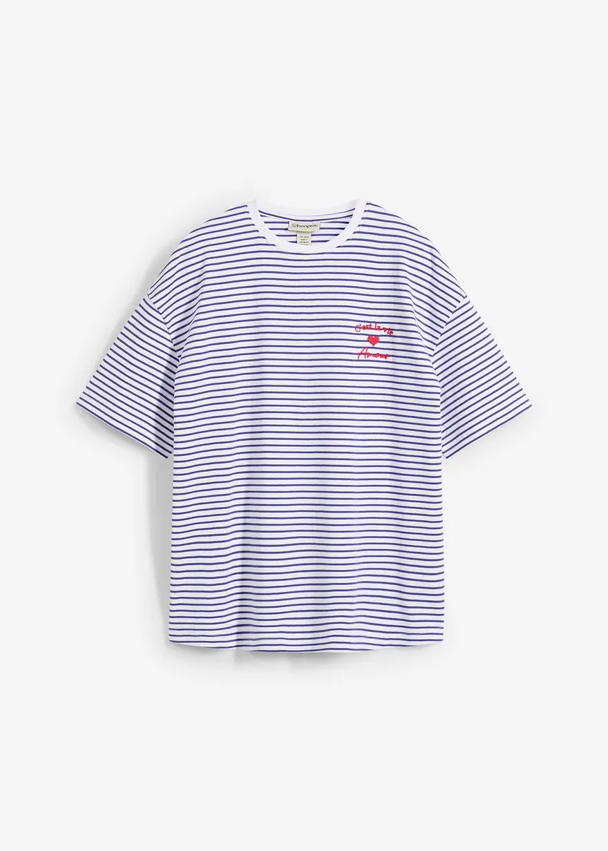 Gestreiftes T-Shirt mit Stickerei
