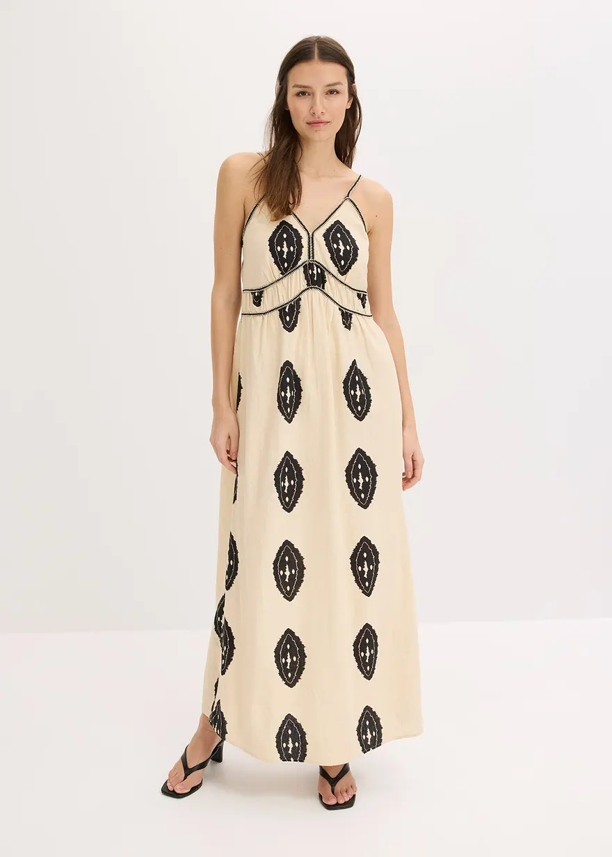 bedrucktes Leinen-Maxikleid