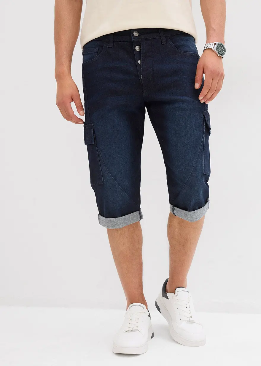 Stretch-Jeans-Cargobermuda, Regular Fit