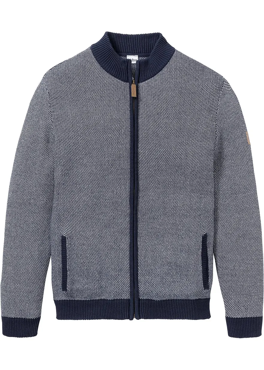 Grobstrickjacke mit Stehkragen aus reiner Baumwolle