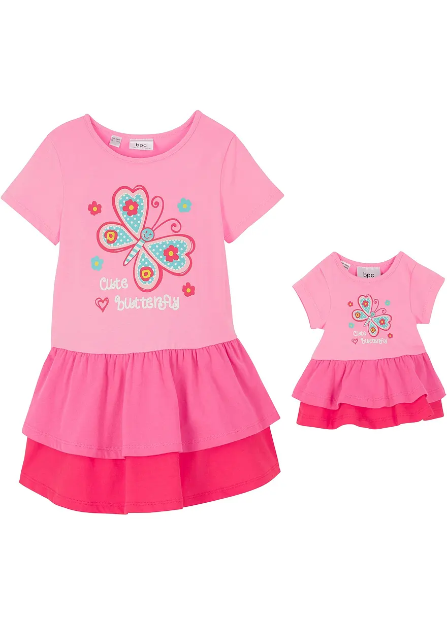 Shirtkleid und Puppenkleid (2-tlg.) aus reiner Bio-Baumwolle