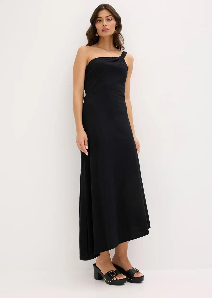 Jerseykleid mit asymmetrischem Saum und Knotendetail auf der Schulter aus Baumwolle