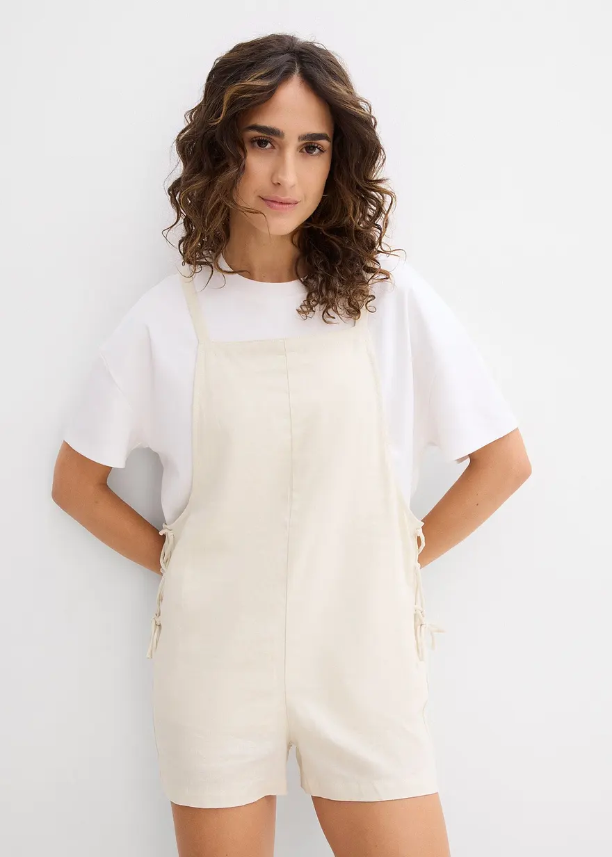 Kurzer Jumpsuit aus luftigem Leinen-Mix
