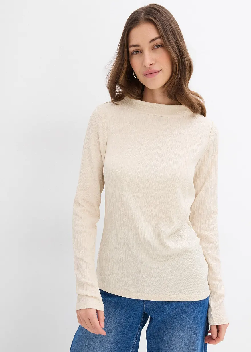 Langarmshirt aus strukturiertem Crêpe