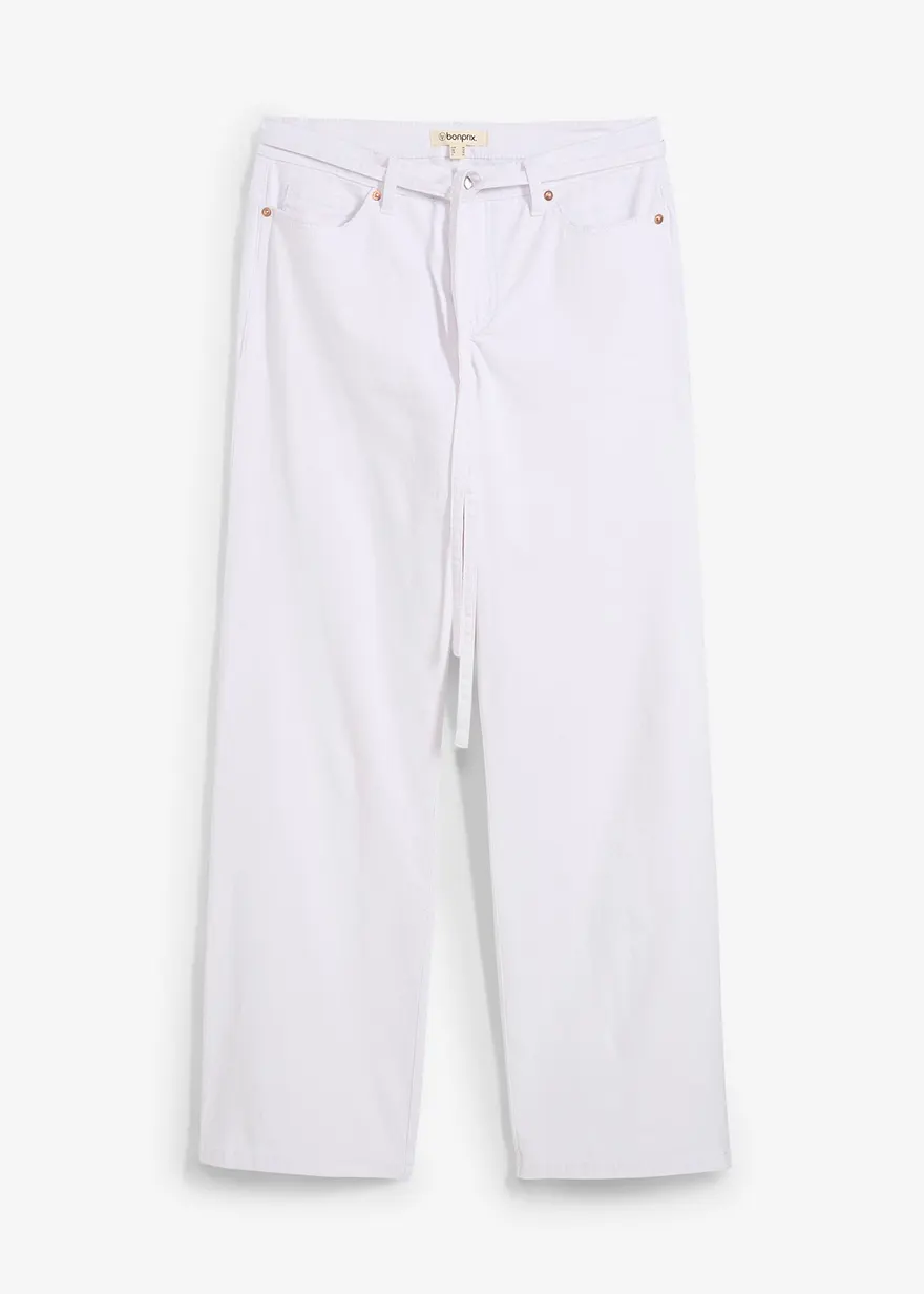 Wide-Leg-Jeans, Mid Waist, Gürtel