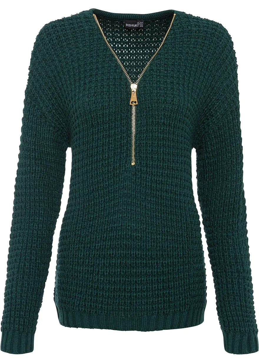 Grobstrick-Pullover mit Reißverschluss-Detail