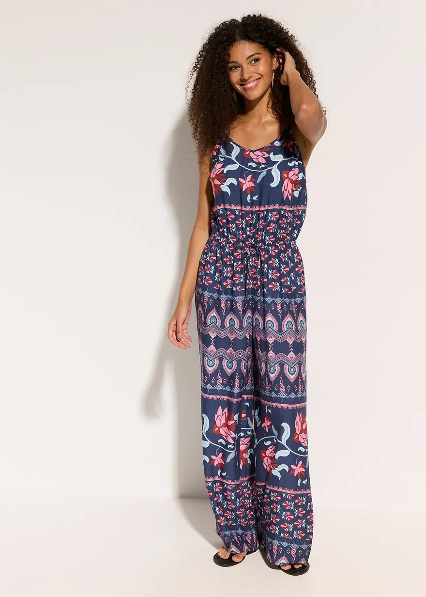 Langer Strandjumpsuit aus fließender Viskose