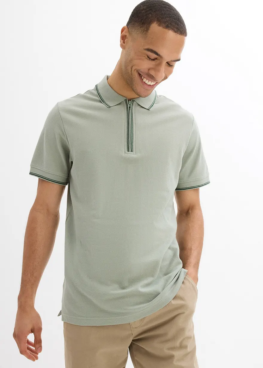 Piqué-Poloshirt mit Reißverschluss aus reiner Baumwolle