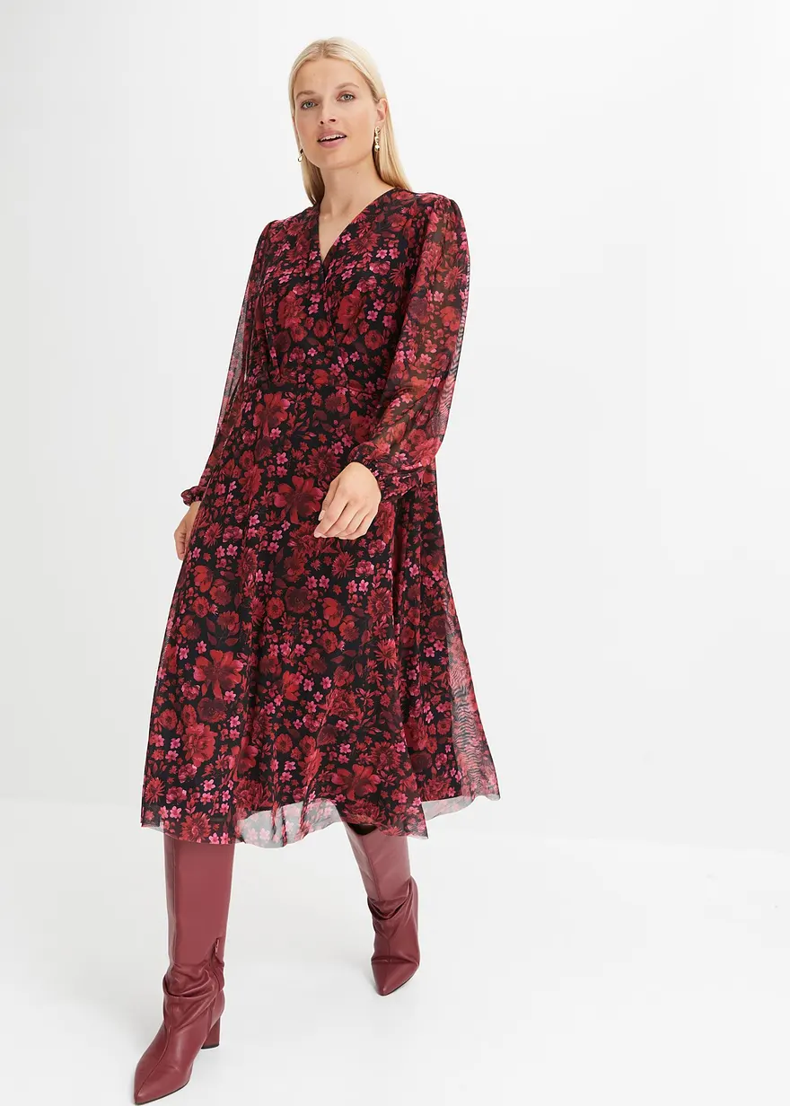bedrucktes Mesh-Midikleid