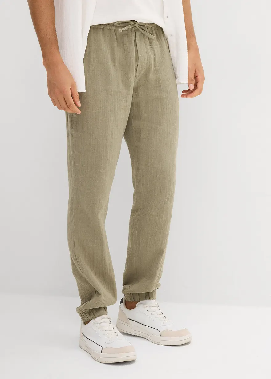 Regular Fit Musselin Schlupfhose, Tapered