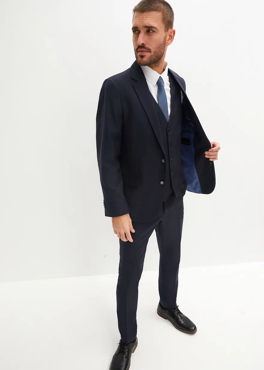 Anzug mit Weste und Krawatte (4-tlg.Set), Slim Fit