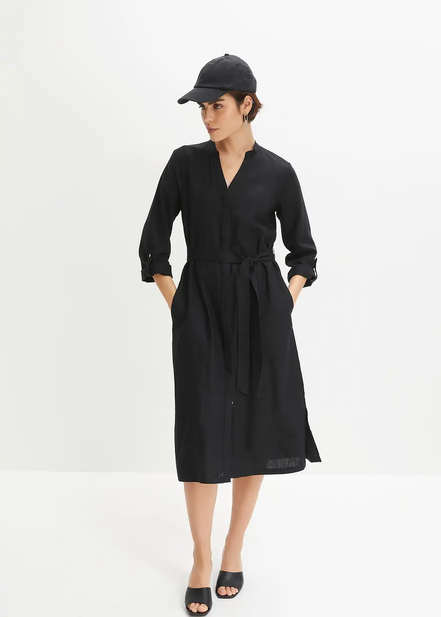Kleid mit Taschen aus Leinen-Viskose-Mix