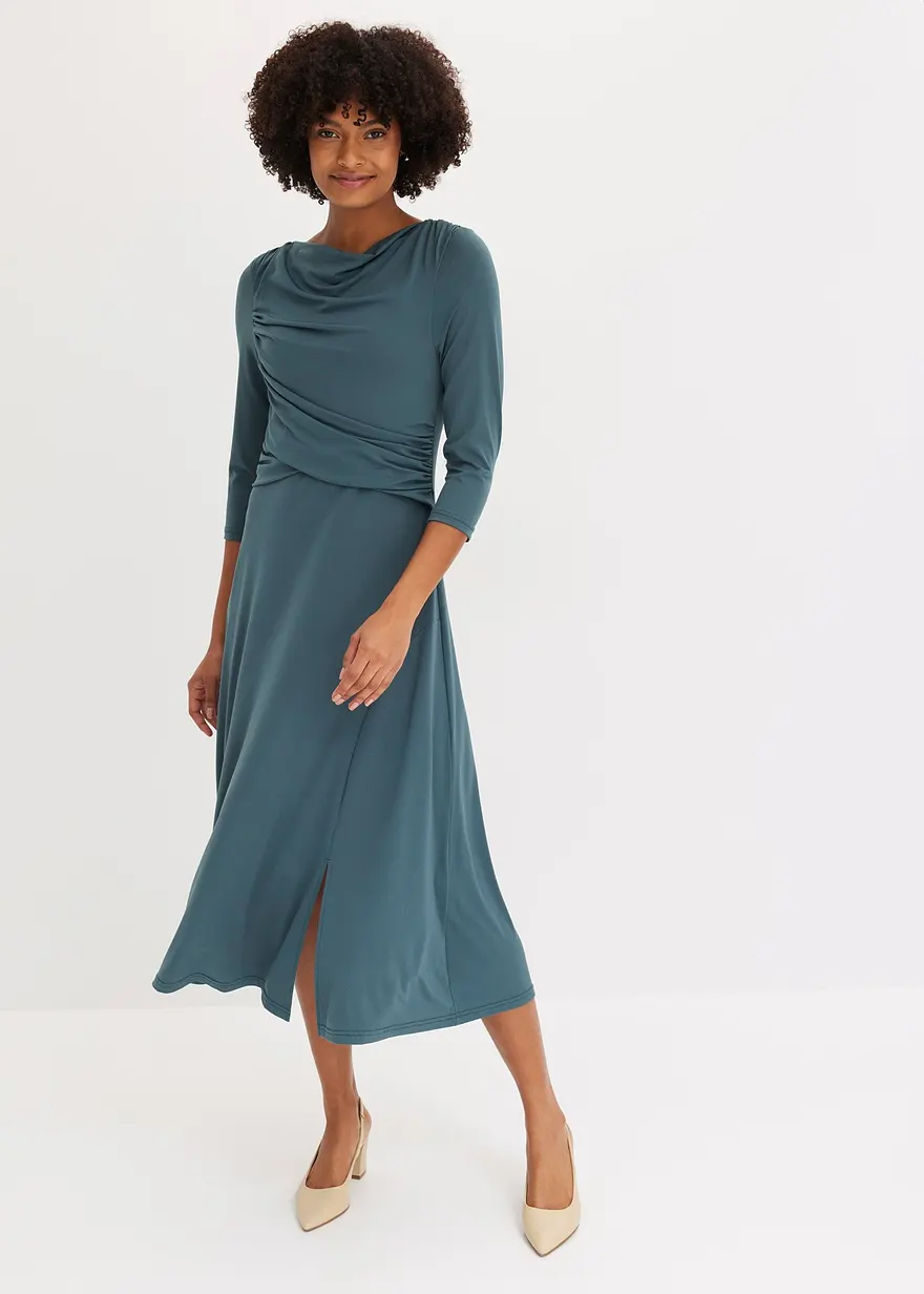 drapiertes Midikleid mit 3/4 Ärmel
