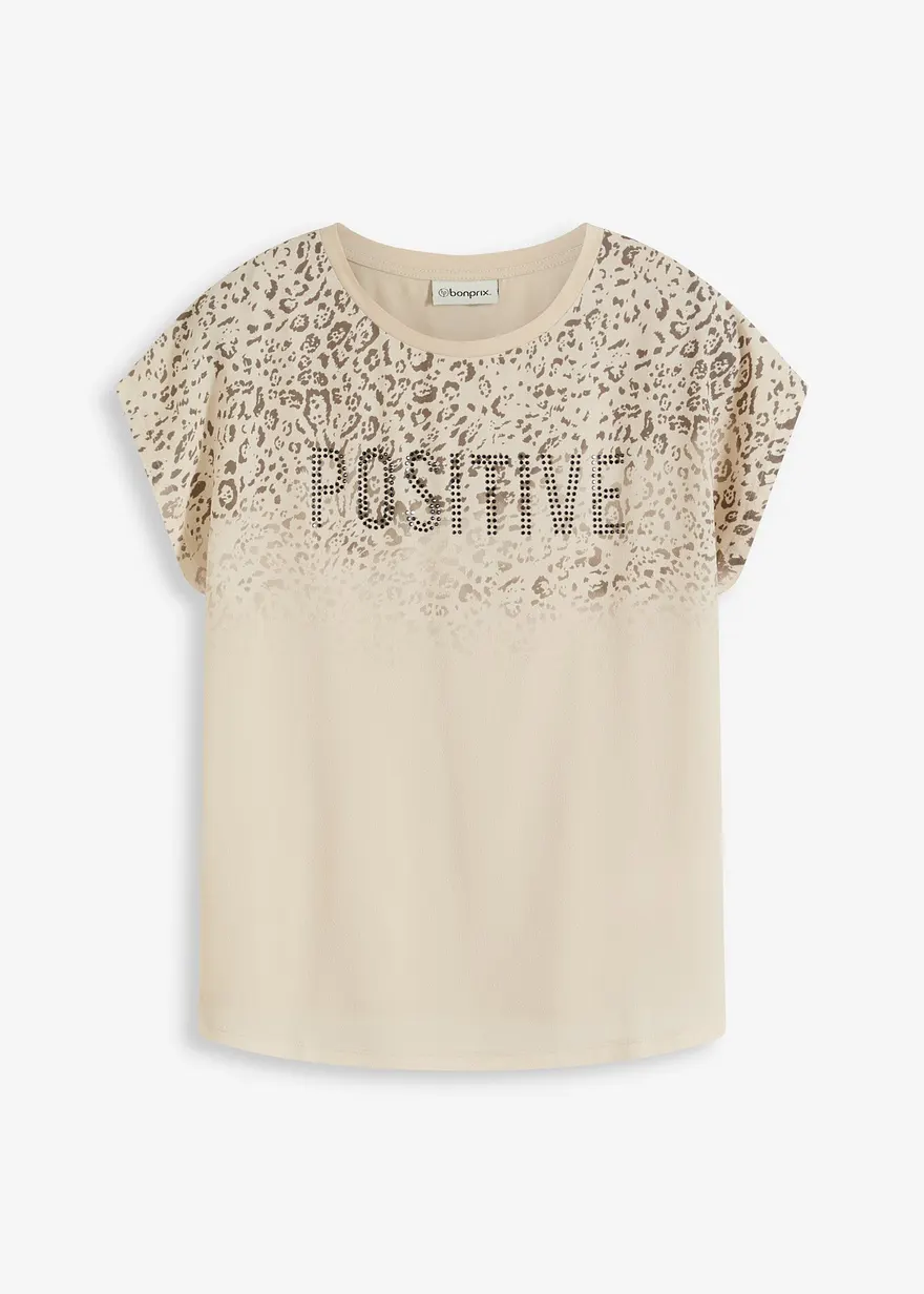 Shirt mit Webeinsatz und Glitzersteinchen