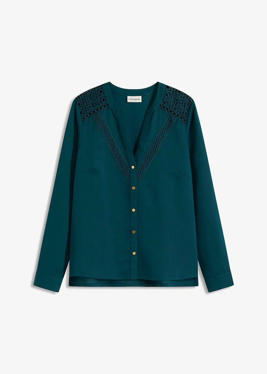Crêpe-Bluse mit Spitze