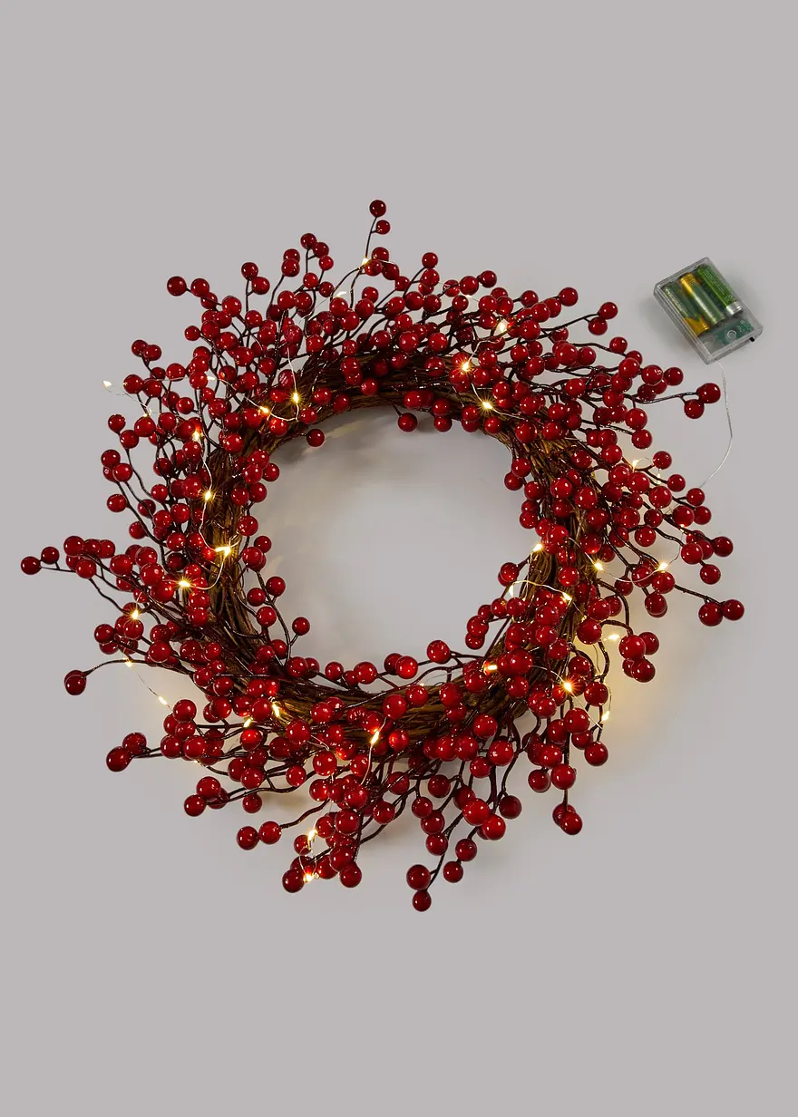 LED-Hängedeko Kranz mit Beeren