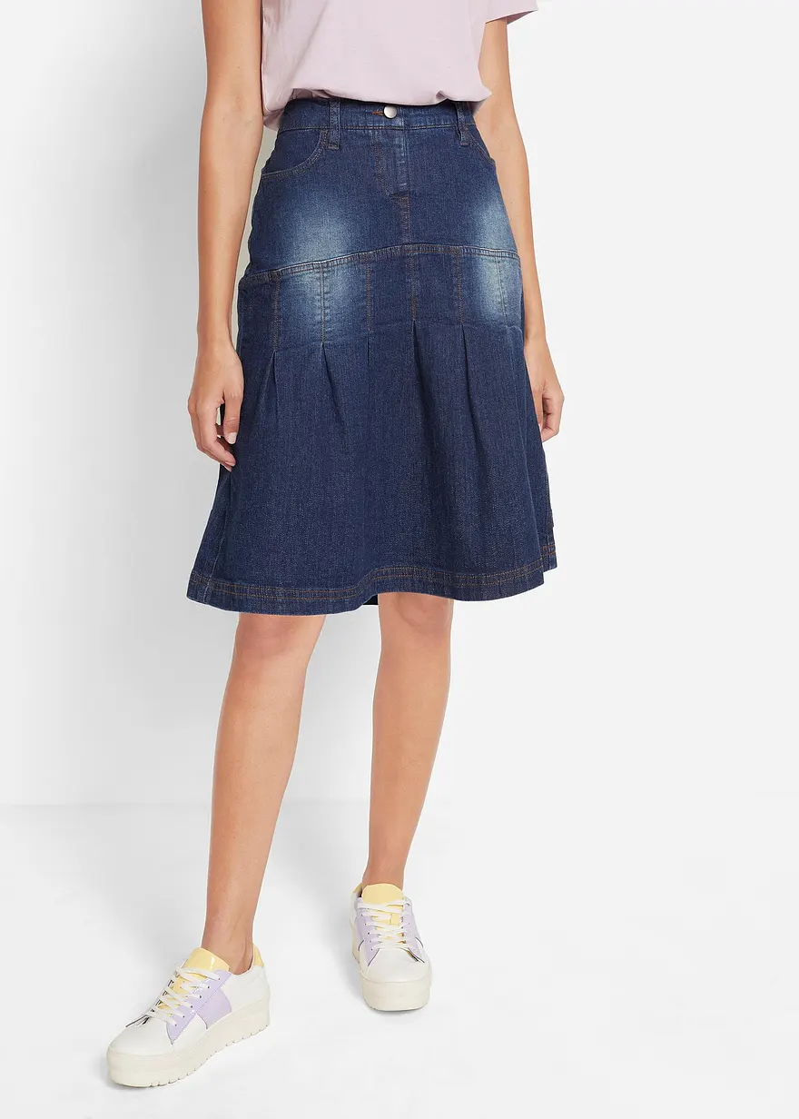 Jeansrock mit Biesen und Bequembund, A-Linie